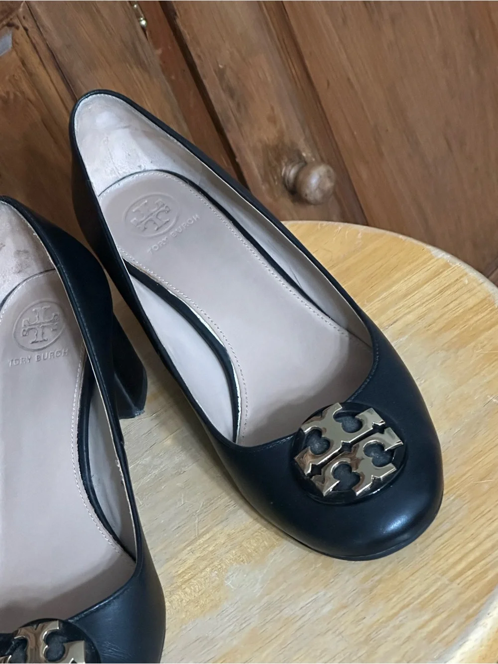 Tory Burch Black Leather 2” Block Heel Pumps 7